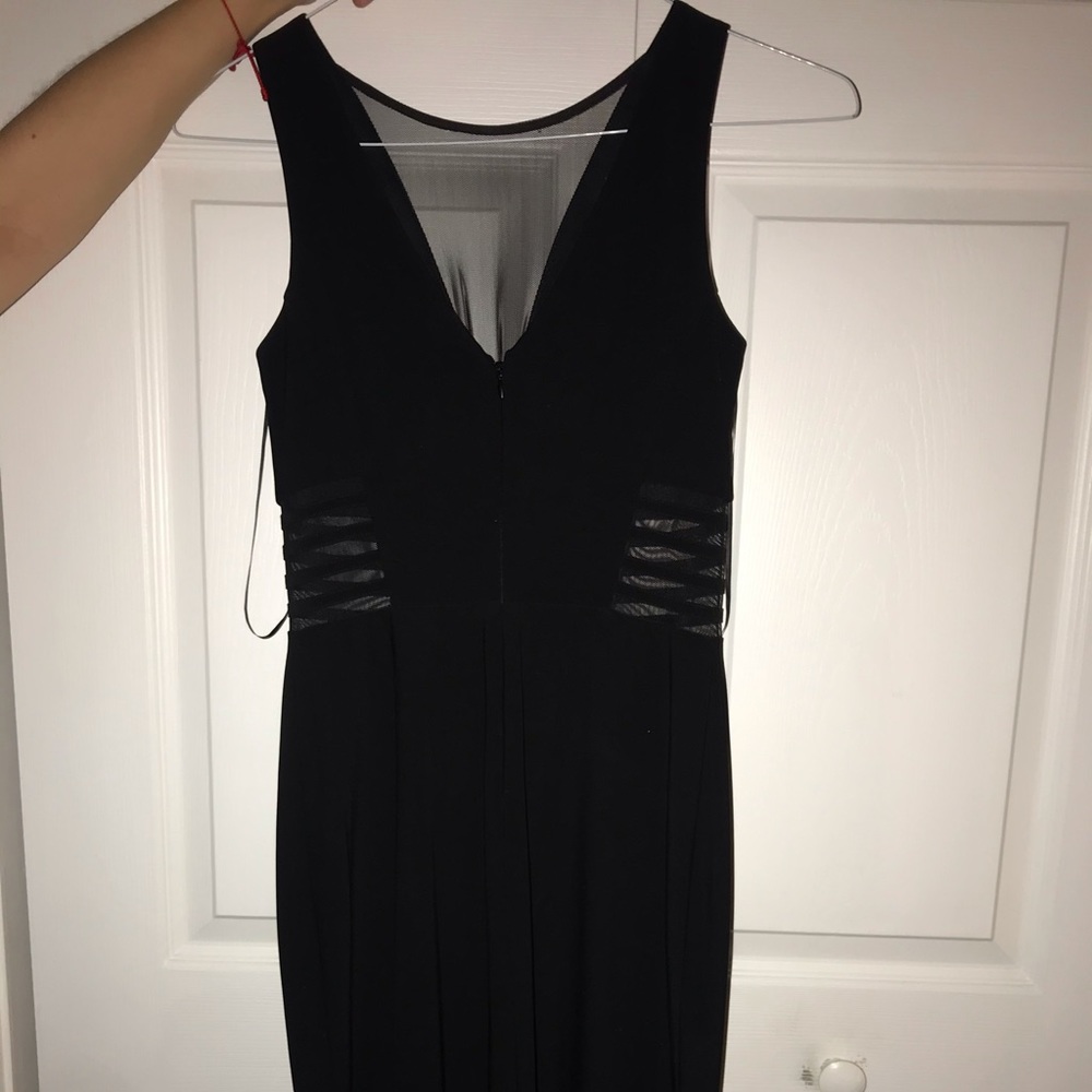 Black mesh insert body con dress